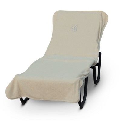 BC BARE COTTON Luxury Hotel & Spa Monogrammed Pool Chaise Lounge Cover, Standard Size 90 X 29 Inches - Beige- Silver Script
