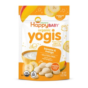 HappyBaby Organic Yogis Banana & Mango Freeze-Dried Yogurt & Fruit Baby Snacks  - 1oz - 1 of 4