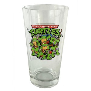 Teenage Mutant Ninja Turtles Leonardo Donatello Raphael Michelangelo 16oz Pint Drinking Glass Clear - 1 of 4