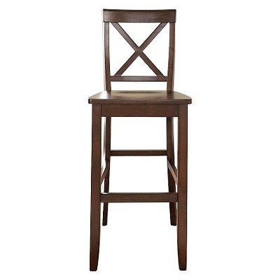 Set of 2 30-inch Mahogany X-Back Bar Stools