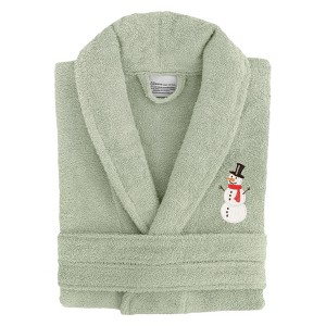 Linum Home Textiles 100% Turkish Cotton Terry Bath Robe Embroidered with Snowman Design - 1 of 3