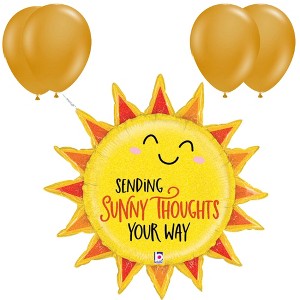 LoonBalloon 30 Inch Sunny Thoughts Sun Balloon with 4 Latex Balloons – Cheerful Get Well Soon Balloon Set - 1 of 3