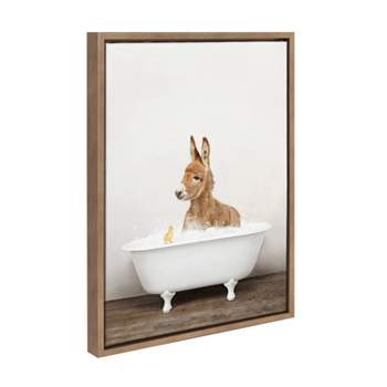 18" x 24" Sylvie Baby Donkey in Rustic Bath Framed Canvas by Amy Peterson Gold - Kate & Laurel All Things Decor