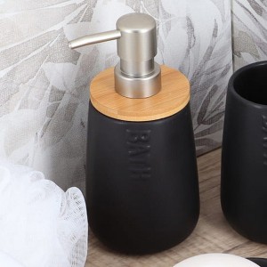 Evideco French Home Goods Elegant Dolomite Soap Dispenser with Bamboo Top - 15 fl oz Capacity - Perfect for Bathroom & Kitchen Decor - 1 of 4