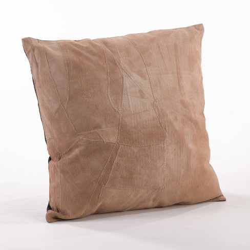 Camel Color Faux Suede Pillow Cover With Stitch Detail 