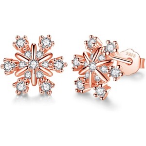 Sterling Silver Snowflake Stud Earrings, Christmas Gift with Jewelry Box. - 1 of 4