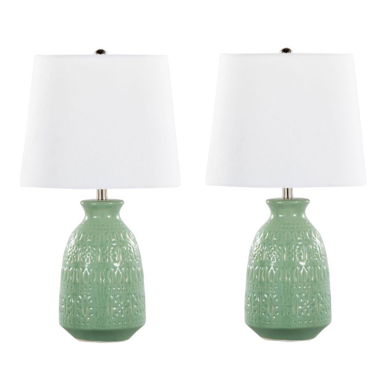LumiSource (Set of 2) Claudia 20&#34; Contemporary Accent Lamps Sage Green Ceramic Polished Nickel and White Linen Shade from Grandview Gallery, 1 of 7