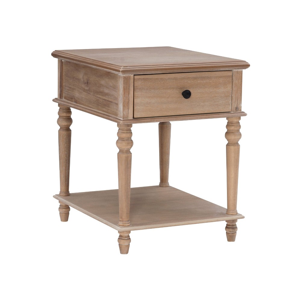 Photos - Coffee Table Miele Traditional Side Table with Drawer Natural - Powell: Rubberwood Fram