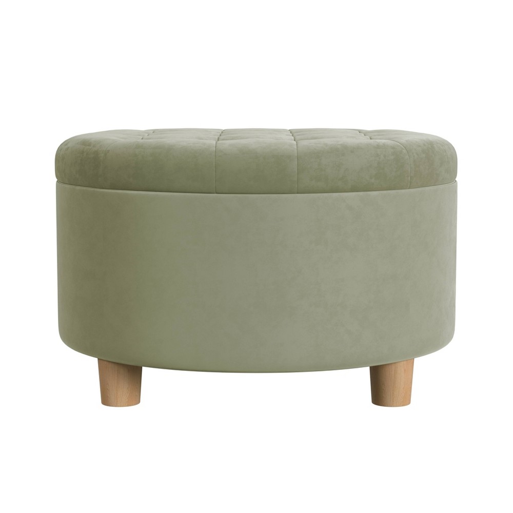 Photos - Pouffe / Bench Tufted Round Storage Ottoman Light Sage Green Velvet - HomePop