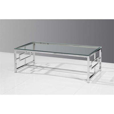 Elegant 47" Silver Stainless Steel and Clear Glass Rectangular Coffee Table