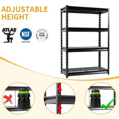 Atlas Black Heavy Duty 4-Tier Adjustable Metal Garage Shelving Unit
