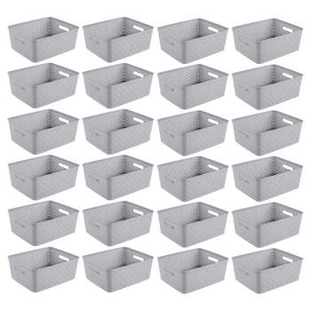 Sterilite 14'' x 11.5'' x 5'' Rectangular Weave Pattern Short Basket with Handles for Bathroom, Laundry Room, Pantry, & Closet, Cement (24 Pack)
