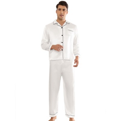 TATT 21 Men's Long Sleeves Solid Color Button Down Satin Pajama Set 2 Pieces