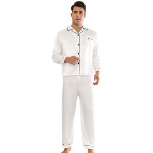 TATT 21 Men's Long Sleeves Solid Color Button Down Satin Pajama Set 2 Pieces - 1 of 4