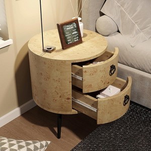 Round Side Table with Drawers Modern Night Stand with Storage Wooden Accent End Table Circle Bedside Table with Metal Legs Bedroom - 1 of 4