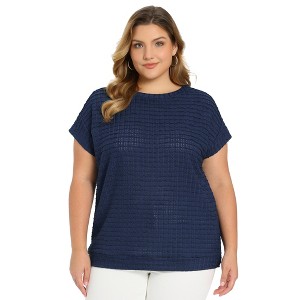 Women's Plus Size Hollow Boat Neck Raglan Sleeve Pointelle Knit Loose Casual Blouses - GRACE & GRANDEUR - 1 of 4
