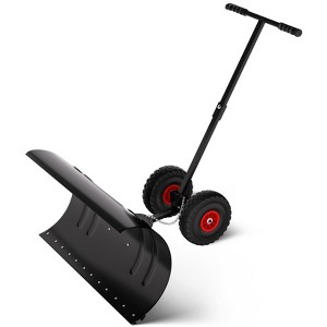 29" Snow Shovel with Wheels, Metal Back Push Snow Plow for Doorway & Sidewalk, Adjustable Angle & Height Handle Snow Pusher - 1 of 4