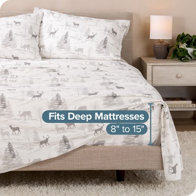 Elk Print Twin XL Cotton Flannel Deep Pocket Sheet Set