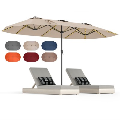 Tangkula 15.5 FT Double-sided Patio Umbrella w/ Solar Lights Outdoor Twin Size Umbrella