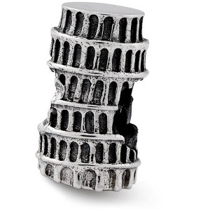 Black Bow Jewelry 3D Leaning Tower of Pisa Bead Charm in Antiqued Sterling Silver - 1 of 3