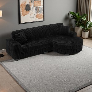 110.63" Corduroy L-Shaped Modular Sectional Sofa with Arc Footstool & Removable Cushions - 1 of 4