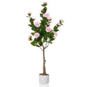 3.6 FT Artificial Camellia Tree with Flowers & Pot for Home Decor Indoor Outdoor 2 Pack - 1 of 4