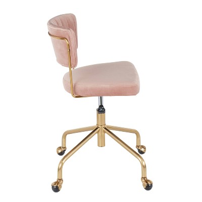 Contemporary Pink Velvet Swivel Task Chair with Gold Metal Base
