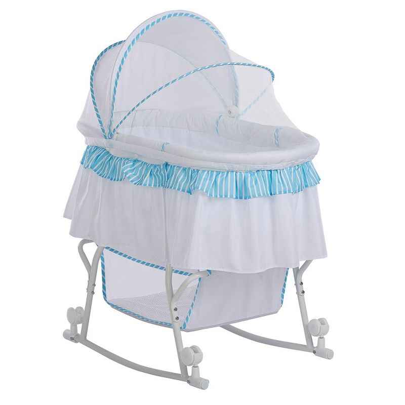 Dream On Me JPMA Certified Lacy Portable 2-in-1 Bassinet & Cradle, Blue/White, 1 of 8