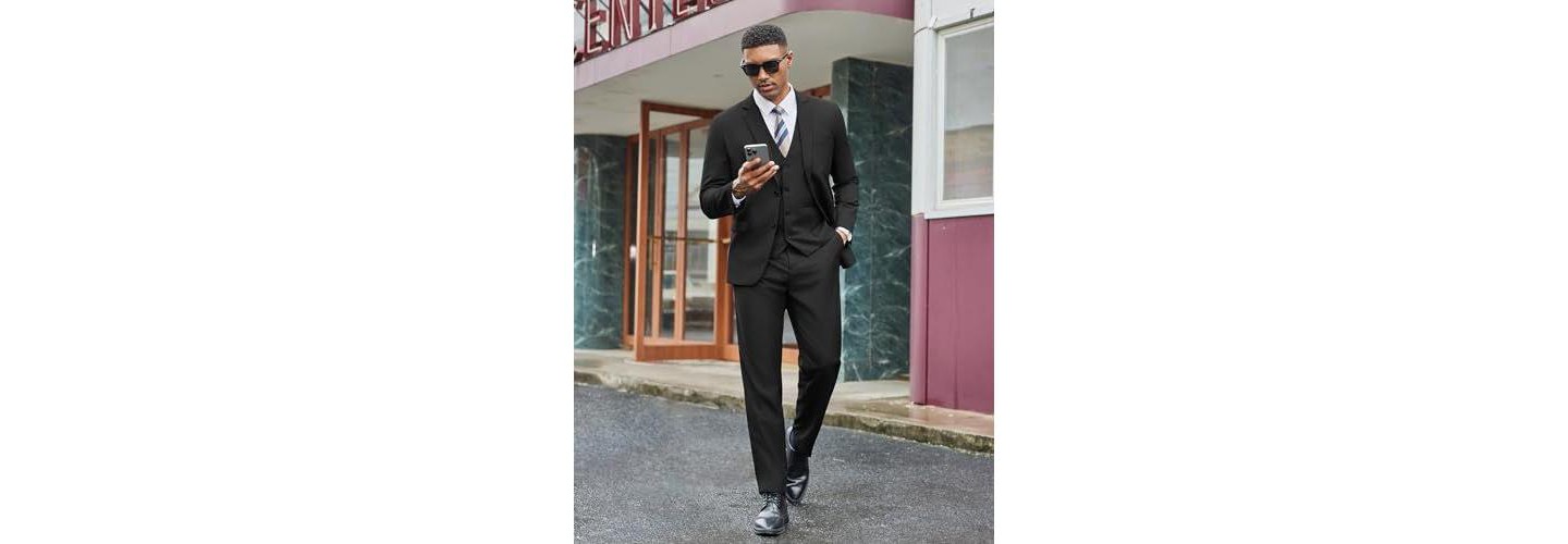 Мужские платья COOFANDY Suits for Men Slim Fit 3 Piece Single Breasted Suit Men Wedding Business Dinner Party Prom Tuxedo Dress Suit Black, цвет: Чёрный — фото 3