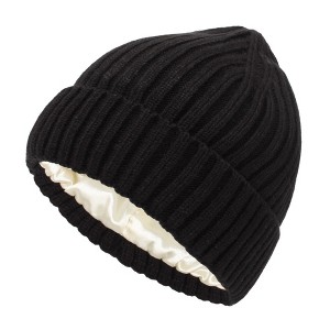 Anna-Kaci Women's Ribbed Knit Beanie Hat with Satin Lining and Folded Cuff - 1 of 4