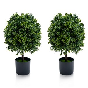 20 Inch Artificial Topiary Ball Tree Set of 2, Faux Potted Boxwood Topiary Plant, Fake Shrubs Tree in Pot for Front Door Home Balcony Backyard - 1 of 4