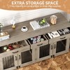 Double Dog Crate Furniture, 71 in  Indoor Wooden Dog Kennel with Removable Divider, 3 Drawers, for Medium Large Breeds, Brown+White - 3 of 4