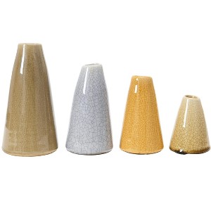 Conical Stoneware Bud Vases in Crackle Glaze, Set of 4 - 1 of 4