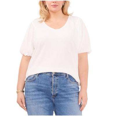 Vince Camuto Womens Textured V-Neck Pullover Blouse