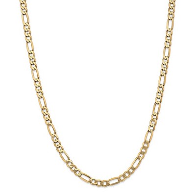 Black Bow Jewelry Men's 5.25mm 14k Yellow Gold Solid Flat Figaro Chain Necklace