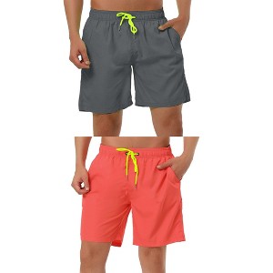 Lars Amadeus Men's Solid Color Drawstring Lightweight Swimwear Beach Board Shorts 2 Packs - 1 of 4