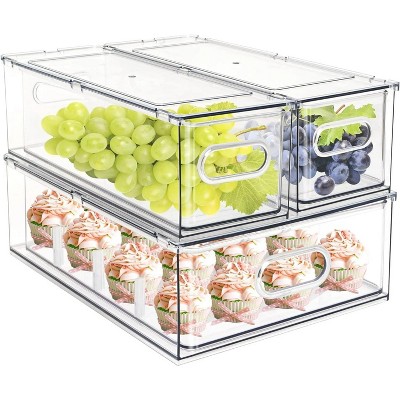LunaLulinlk Clear Stackable Refrigerator Organizer Bins Pull-Out Drawers for Fruit and Veggies, 12L