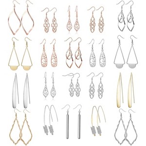 16 Pairs Silver Earrings for Women: Hypoallergenic Diamond Stud & Dangle Drop Earrings Set for Teen Girls - 1 of 4