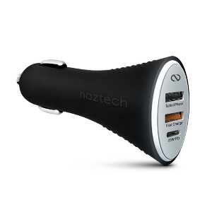 Naztech Power T3 Xtreme 55W 3-Port USB-C PD + Dual USB Fast Car Charger with PPS | Black - 1 of 4