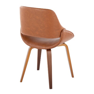 Set of 2 Walnut and Camel Faux Leather Dining Chairs