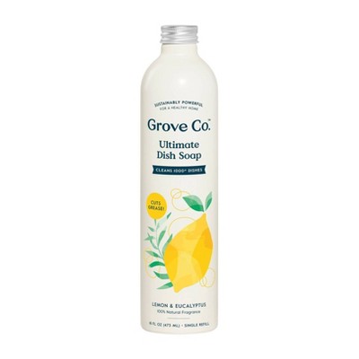 Grove Co. Ultimate Dish Soap Refill in Aluminum Bottle - Lemon & Eucalyptus - 16 fl oz