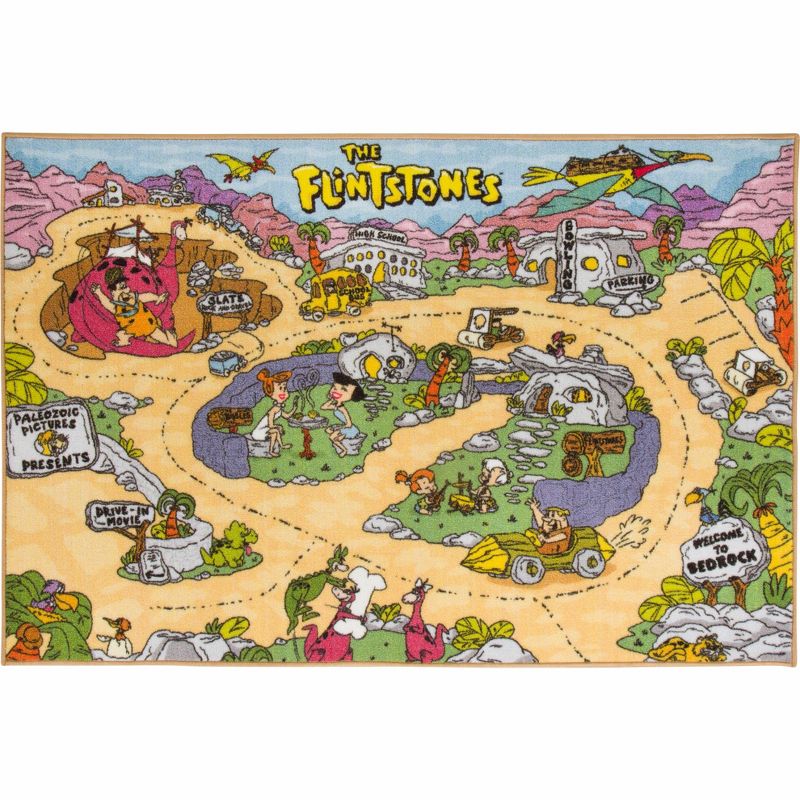KC CUBS | The Flintstones Boy & Girl Kids City Road Car Vehicle Traffic Educational Learning & Game Play Nursery Classroom Rug Carpet, 1 of 11