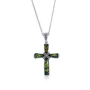 Simona Sterling Silver, Green Amber Cross 18" Pendant Necklace - Green - 1 of 2