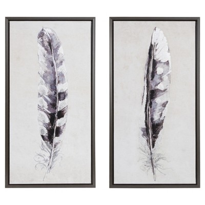 (Set of 2) 31.5" x 16.5" Flight Feathers Framed Gel Coat Canvas Gray