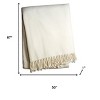HomeRoots 50" X 67" Cream Cotton Blend Woven Plush Throw Blanket with Fringe - 3 of 4