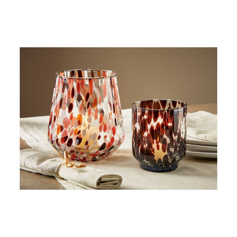 tag Brown Tortoise Print on Clear Glass Tealight Candle Holder, 4.3L x 4.3W x 5.5H inches. Decorative Use Only, 2 of 3