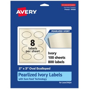 Avery Pearlized Ivory Oval Scalloped Labels with Sure Feed Technology, Print-to-the-Edge, 2" x 3" - 1 of 4
