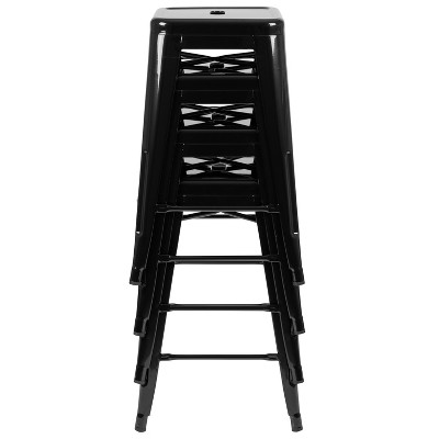 Industrial Chic 41" Black Wood & Metal Stackable Bar Stool, Set of 4