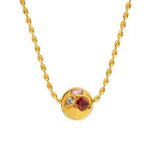 Golden Sphere Pendant Necklace for Women - HTUTWOO™ Bead Chain with Colorful Zircon Accents, Adjustable, for Everyday Wear&occasions - 1 of 4