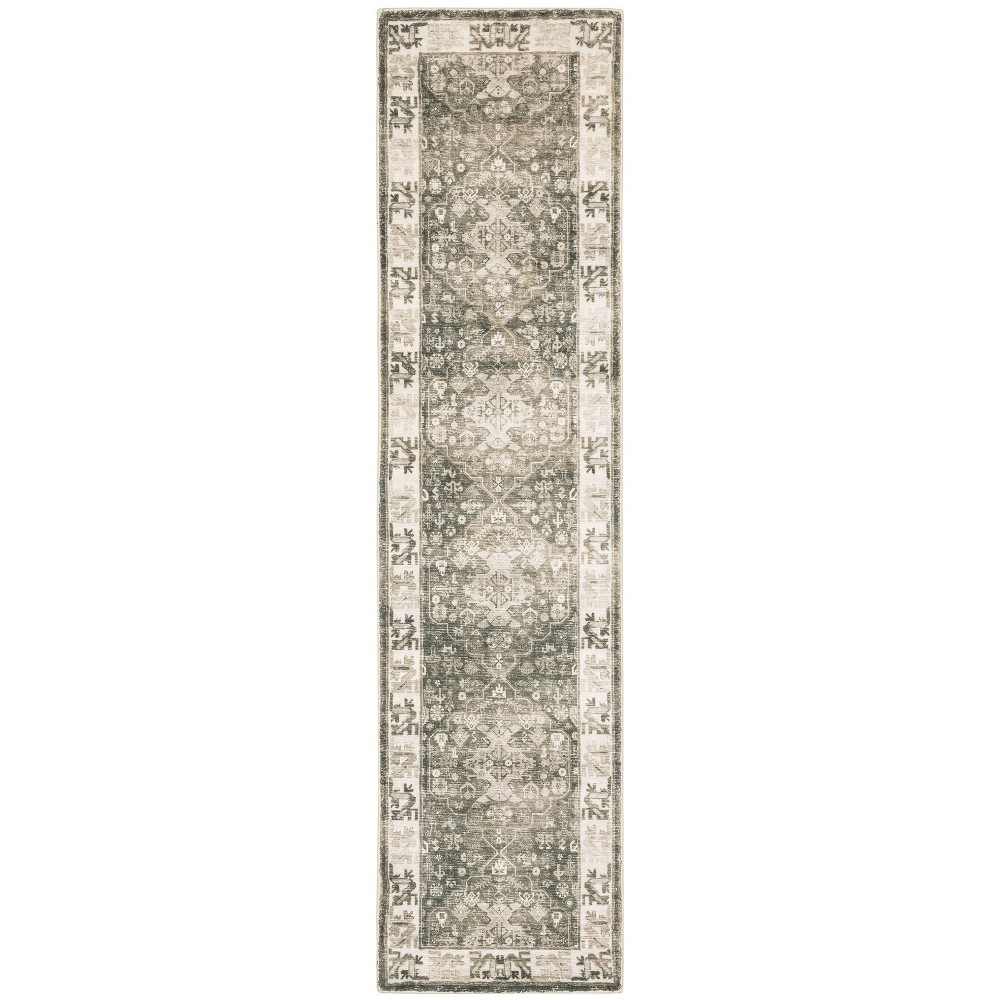 2'x8' Runner Salina Traditional Persian Style Inspired Area Rug Charcoal/Ivory - Captiv8e Designs
